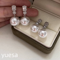 Boucles d'oreilles pendantes géométriques en argent sterling avec perle d'eau douce de 14 mm et diamant simulé, certifiées par un tiers, de luxe pour femme