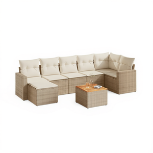 Conjunto de Sofás Modulares de Ratán Beige para Jardín, Muebles de Exterior para 6 Personas, Diseño Contemporáneo - Product Image 1