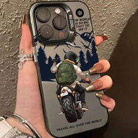 Casing Handphone TPU PC Berlapis Perak dengan Cetakan Pria Pengendara Motor untuk iPhone 11 12 13 14 15 16 17 18 Pro Max