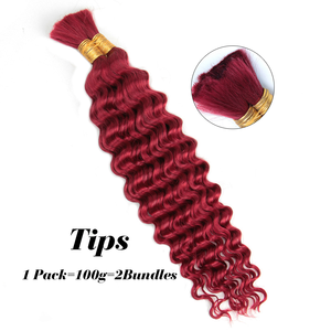 100g 99J Borgoña Cabello Humano Chino Ondulado Profundo a Granel, Paquetes de Cabello Rizado Teñido de Una Sola Tira para Trenzas Boho - Product Image 4