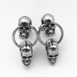 yunnique Titanium Steel <b>Skull</b> Stud Earrings Two Piece Unisex Fashion Jewelry Retro Geometric Design - Product Image 1