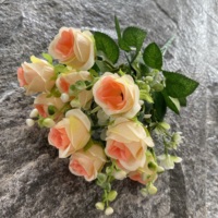 Bouquet de roses artificielles en soie en gros, 10 têtes de roses rouges, bouquet de fleurs artificielles pour mariage, Thanksgiving, Pâques, décoration