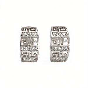 Pendientes Huggie Geométricos Clásicos de Plata 925 con Cristales de Estrás en Canal, para Uso Diario de Mujer - Product Image 1