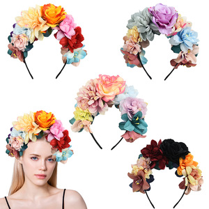 Serre-tête <span class=keywords><strong>couronne</strong></span> de fleurs artificielles multicolores, guirlande florale simulée pour fête, mascarade, photographie - Product Image 1