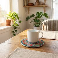 Sottobicchieri in Ceramica Mandala Marocchina Dipinti a Mano OEM, Diametro 17cm, Ecologici e Riutilizzabili, per Regali di Nozze, Vendita all'Ingrosso, Stile Boho
