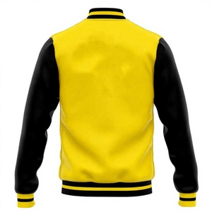 <b>Men's</b> Yellow <b>Black</b> Color Block Breathable Winter Varsity Jacket Mandarin Collar Cotton Sleeves Front Logo Baseball <b>Coat</b> - Product Image 3
