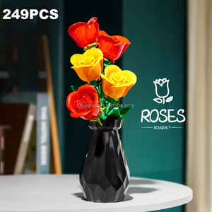 Rosa tulipanes flor modelo bloques de construcción conjunto 3D ramo ladrillos DIY niños juguetes decoración del hogar adultos para niñas regalos del día de vacaciones - Product Image 4