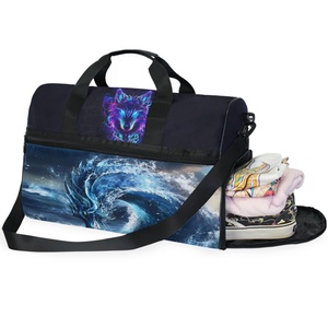 Custom Cool Wolf Lightweight Portable Duffel <b>Bag</b> Gym <b>Training</b> <b>Bag</b> Sneaker Packable Travel <b>Bag</b> With Adjustable Dividers - Product Image 2