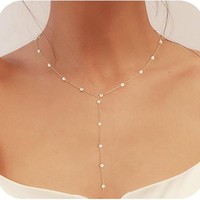 Chaînes de corps en Y personnalisées OEM avec perles d'imitation, colliers empilables ajustables en cuivre, fabricant de bijoux tendance