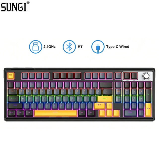 Mechanical Keyboard Hot Swappable 75% Gaming Keyboard with Knob RGB Backlit PBT Keycaps 2.4GHz/USB-C/BT5.0 Game Keyboards
