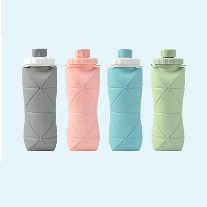 Venta al por mayor plegable deportes botella de agua BPA libre 600ml 20oz deportes bebida taza silicona botella plegable