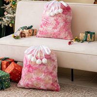 Sac de Noël en fausse fourrure tie-dye velours, grand sac cadeau en peluche avec cordon de serrage pour décoration de Noël