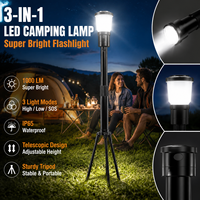 Lampe torche télescopique 3-en-1 1000LM, lampe de camping zoomable, lampe de poche LED rechargeable, étanche IP65, lampe d'urgence extérieure