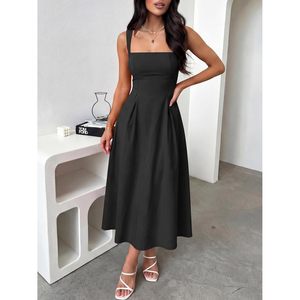 Vestido de cóctel para mujer, cuello cuadrado, línea A, sin mangas, fluido, elegante, formal, para invitadas de boda, fiesta, vestido largo de verano - Product Image 5