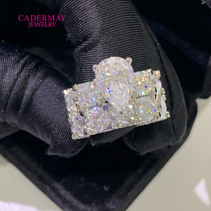 Sang Trọng Moissanite Xếp Chồng Nhẫn 925 Bạc Moissanite Eternity Ban Nhạc 5ct 9X13Mm Lê Cắt Cưới Engagement <span class=keywords><strong>Ring</strong></span> Với Pave 6Mm - Product Image 1