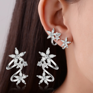 Orecchini a clip con fiore curvo in stile dolce e raffinato, orecchini a lobo versatili con zirconi, eleganti gioielli da donna. - Product Image 2
