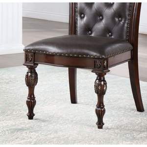 DB Traditional Espresso Leatherette Sillas laterales con mechones 2 piezas Madera de cerezo marrón sólido para comedor formal o sala de estar en casa - Product Image 5