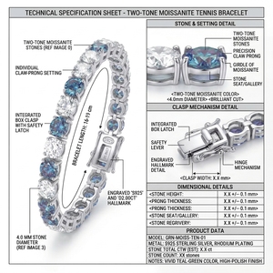 Bracelet chaîne tennis classique unisexe XingGuang Fine Jewelry en argent sterling 925 avec moissanite couleur D de 2 mm de large et certificat GRA - Product Image 3