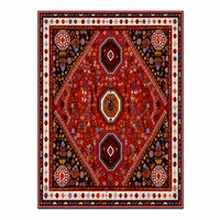 Maßgefertigter Samt-Teppich in Rot und Schwarz mit Persischem Medaillon-Muster, Rutschfester Weicher Bodenteppich für Wohnzimmer, Vintage Orientalischer Blumenteppich