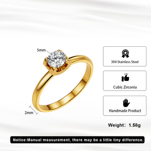 RINNTIN STKR02 Elegante Anello da Donna in Acciaio Inossidabile 304 Placcato Oro 18K con Zirconia Cubica per Fidanzamento e Matrimonio - Product Image 3
