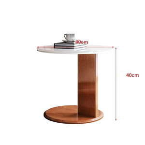 Modern Luxury Small Round Coffee <strong>Table</strong>, Solid Wood Oak <strong>Side</strong> <strong>Table</strong> with New Rock Slab, Durable for Living Room &amp; Bedroom - Product Image 5