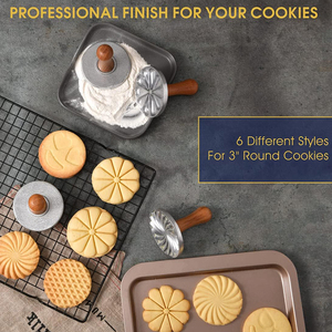 6 pièces rond en aluminium Biscuit Fondant Cookie Press Stamp moule, Cookie Fondant Embosser Stamper avec <span class=keywords><strong>emporte</strong></span>-pièce - Product Image 6