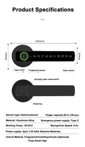 Tuya Biometric Fingerprint Key <strong>Digital</strong> Password Electric Handle <strong>Door</strong> Lock Bedroom Home Wood Smart <strong>Door</strong> Lock Smart Lock - Product Image 6