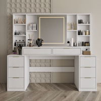 Coiffeuse de chambre moderne européenne en panneau MDF avec éclairage, grands tiroirs de rangement, durable, en aluminium de luxe
