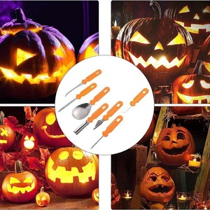 Kit de 7 outils de découpe de citrouille d'Halloween, couteau à découper la citrouille pour adultes, fournitures de découpe de citrouille, outils de gravure et de découpe de cuisine - Product Image 5