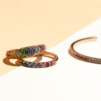 Gemnel joyería moda Arco Iris diamante banda gema piedra 925 anillo de banda de plata