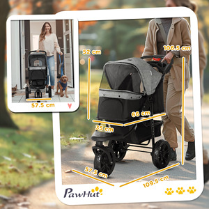 PawHut Poussette pliable 2 en 1 à 3 roues pour chien avec frein, panier de rangement et porte-bouteille, acier et Oxford, gris et noir, 109.5 - Product Image 3