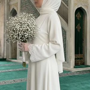 Robe <span class=keywords><strong>de</strong></span> mariée musulmane élégante en satin à traîne pour mariage - Product Image 1