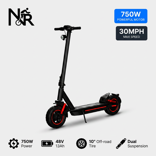 Off-Road Electric Scooter 1000W Brushless Motor Lithium Battery 48V 13AH Digital App Control 25km/h Foldable Waterproof Aluminum