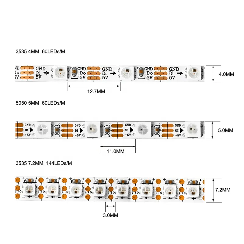 DC5V WS2812B SK6812 adressable individuellement RGB 60 144 LED 4mm 5mm 7.2mm largeur de carte PCB étroite SMD 3535 5050 Led Pixel bande lumineuse