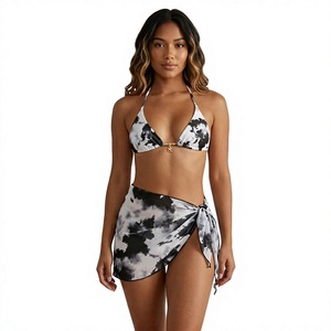 Women Tie Dye <b>Bikini</b> Set Halter Neck Triangle Top Asymmetric <b>Skirt</b> Bottom 2 Piece Swimwear Stretch Fabric Xh29 - Product Image 2