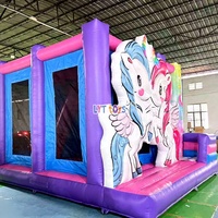 Toboggan gonflable licorne amusant, combo de saut et de glisse pour parc d'attractions et aire de jeux intérieure pour enfants