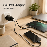 Cargador Rápido USB-C PD de 20W con Puertos USB-A QC3.0/QC2.0 y Tipo-C para Teléfonos Móviles, Relojes Inteligentes y Portátiles - Material de PC Ignífugo