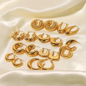 Pendientes de Aro Gruesos de Acero Inoxidable Chapados en Oro Estilo Punk, Tubo Ancho, Tipo Ear Cuff para Mujer - Product Image 1