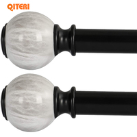 Meilleures ventes Tringle de fenêtre simple extensible en métal noir tringles de fenêtre décoratives en résine de marbre blanc pour draperie