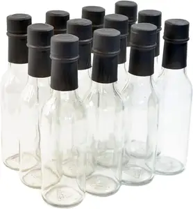 5 oz Custom Logo Clear 150ml Glass Hot Sauce Woozy Bottles with Shrink Capsules Leaf Proof Lid
