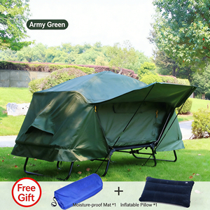 Lit de camping individuel automatique pour l'extérieur, tente verte surélevée avec <span class=keywords><strong>moustiquaire</strong></span> et bâche de protection contre la pluie - Product Image 2