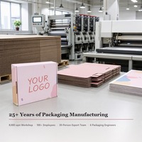 Boîte cadeau pliable avec impression personnalisée pour l'expédition de vêtements e-commerce, couleur blanc-rose, motif géométrique, boîte d'expédition ondulée à couvercle rabattable