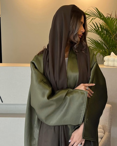 عباية فاخرة أنيقة تركية دبي ملابس إسلامية ساتان حرير كيمونو مفتوح عباية نسائية فستان مسلم رداء طويل كارديجان - Product Image 5