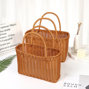 Cesto portaoggetti rettangolare in PP effetto rattan stile giapponese con manici per snack, pane, giocattoli e organizzazione cassetti <span class=keywords><strong>bagno</strong></span> - Product Image 5