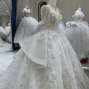 Vestido de Novia DW0048 con Cintura Natural, Volantes, Pliegues, Antiestático, Manga Corta, Borlas, Lentejuelas y Cuentas - Product Image 4