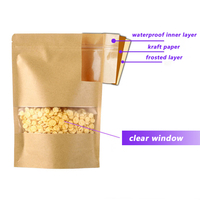 Sacs en papier kraft à fond plat avec fenêtre transparente pour l'emballage de bonbons, de snacks et d'aliments, impression personnalisée, en stock