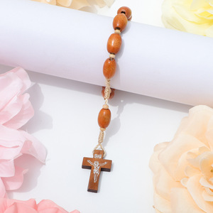 Bracciale con perline in stile <span class=keywords><strong>antico</strong></span>, intrecciato in legno naturale, <span class=keywords><strong>rosario</strong></span> per tenere in mano e pregare, come accessorio religioso. - Product Image 4