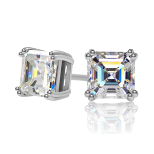 Pendientes Clásicos TISHYA DIAMOND con Certificado GRA, Plata de Ley 925, Chapados en Oro de 18k, Corte Asscher, Cuatro Garras, Moissanita - Product Image 1