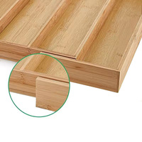 Organizer Peralatan Makan Bambu Premium yang Dapat Diperluas, Pembagi Laci Kayu Multifungsi, Baki Peralatan Makan Kayu Tahan Air untuk Dapur