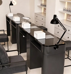 Ensemble de mobilier de salon de manucure en verre trempé avec aspirateur, table de manucure noire simple et luxueuse, fabricant - Product Image 4